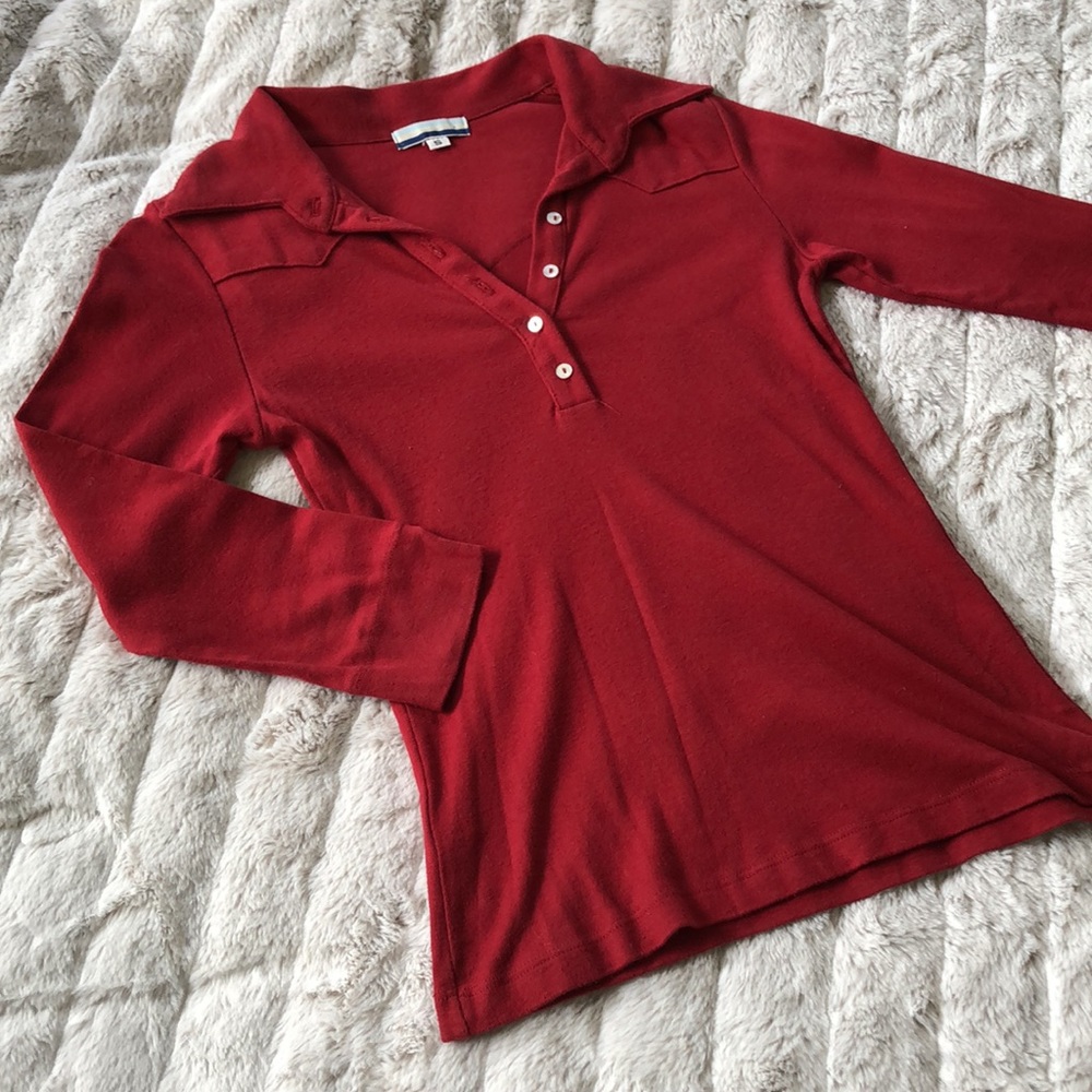 Anthropologie western 3/4 sleeve collared polo